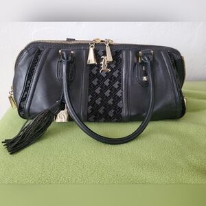 L.A.M.B. by Gwen Stefani Black Designer Handbag with Gold Accents